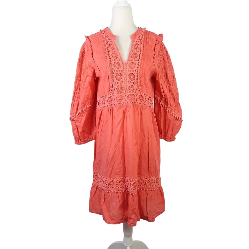 Akemi + Kin Anthropologie coral crochet trim mini dress L